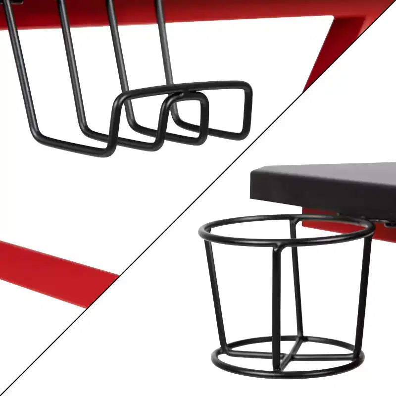 Ensemble bureau de jeu et chaise de jeu inclinable avec porte-gobelet et crochet pour casque