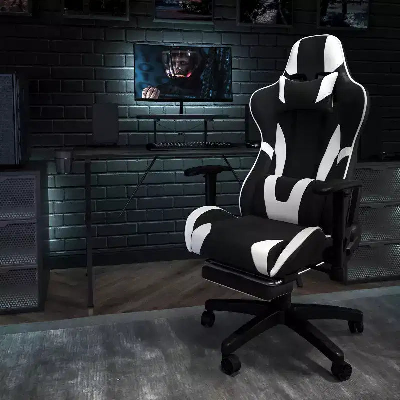 Chaise de jeu de course ergonomique pour bureau et ordinateur, avec dossier entièrement inclinable et coulisse