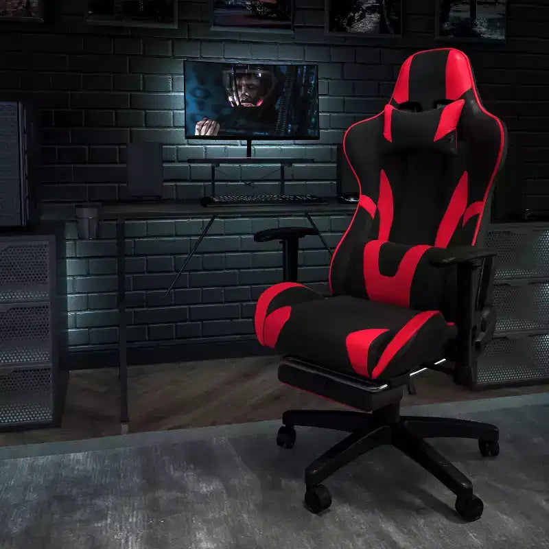 Chaise de jeu de course ergonomique pour bureau et ordinateur, avec dossier entièrement inclinable et coulisse