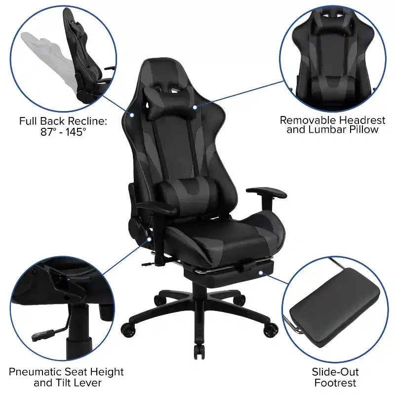 Chaise de jeu de course ergonomique pour bureau et ordinateur, avec dossier entièrement inclinable et coulisse