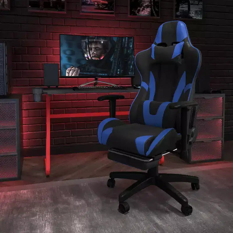 Chaise de jeu de course ergonomique pour bureau et ordinateur, avec dossier entièrement inclinable et coulisse
