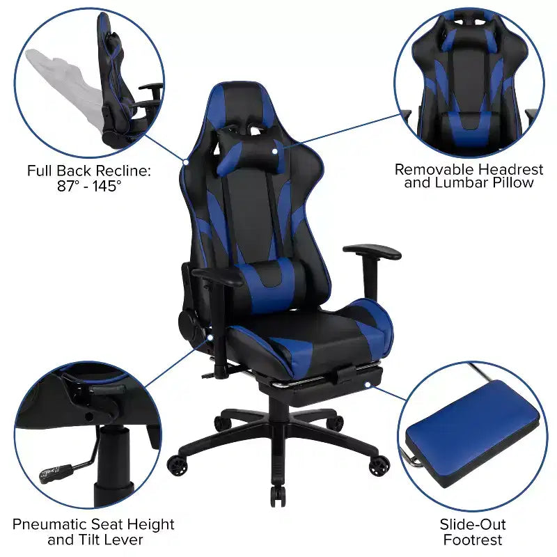 Chaise de jeu de course ergonomique pour bureau et ordinateur, avec dossier entièrement inclinable et coulisse