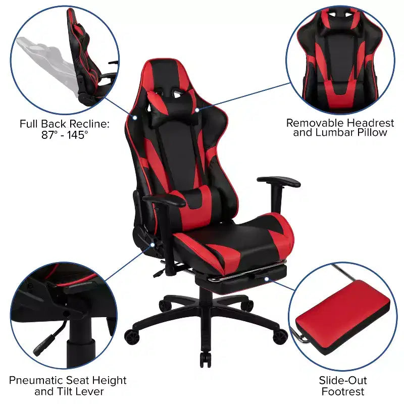 Chaise de jeu de course ergonomique pour bureau et ordinateur, avec dossier entièrement inclinable et coulisse
