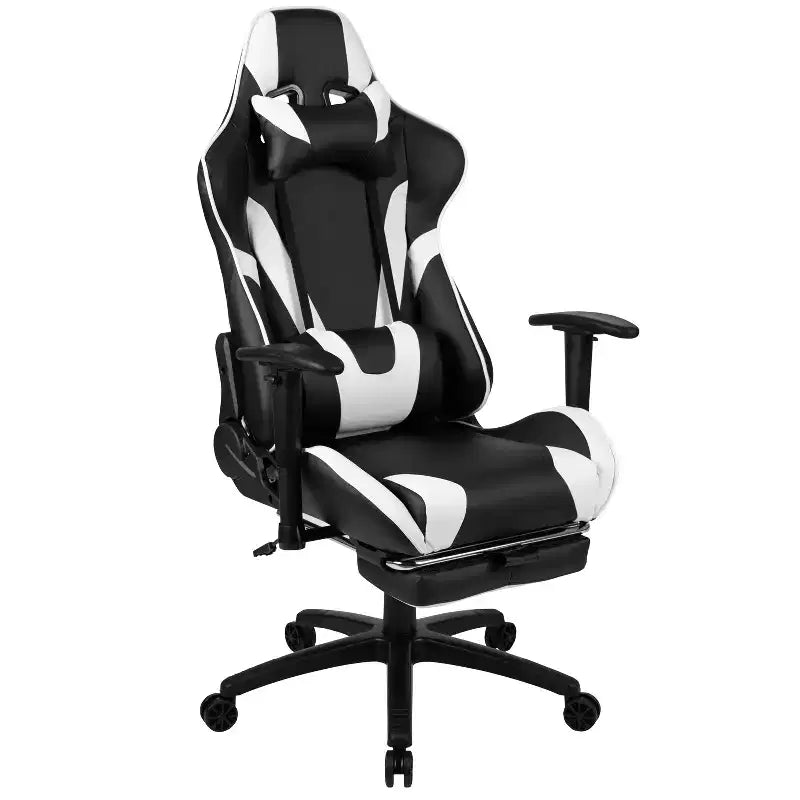 Chaise de jeu de course ergonomique pour bureau et ordinateur, avec dossier entièrement inclinable et coulisse