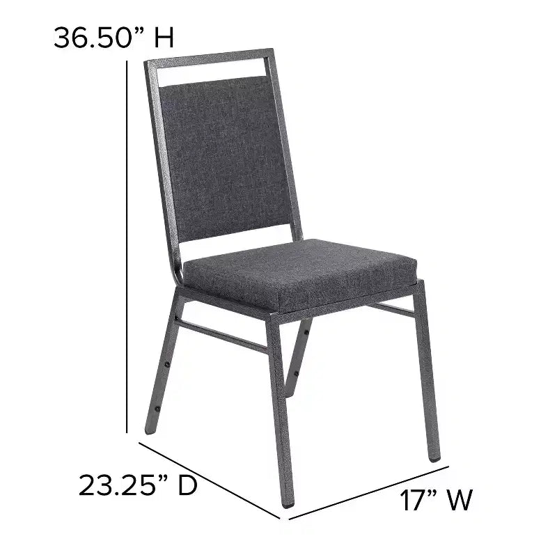 Stapelbarer Bankettstuhl mit eckiger Rückenlehne (Gestell mit silberner strukturierter Oberfläche)