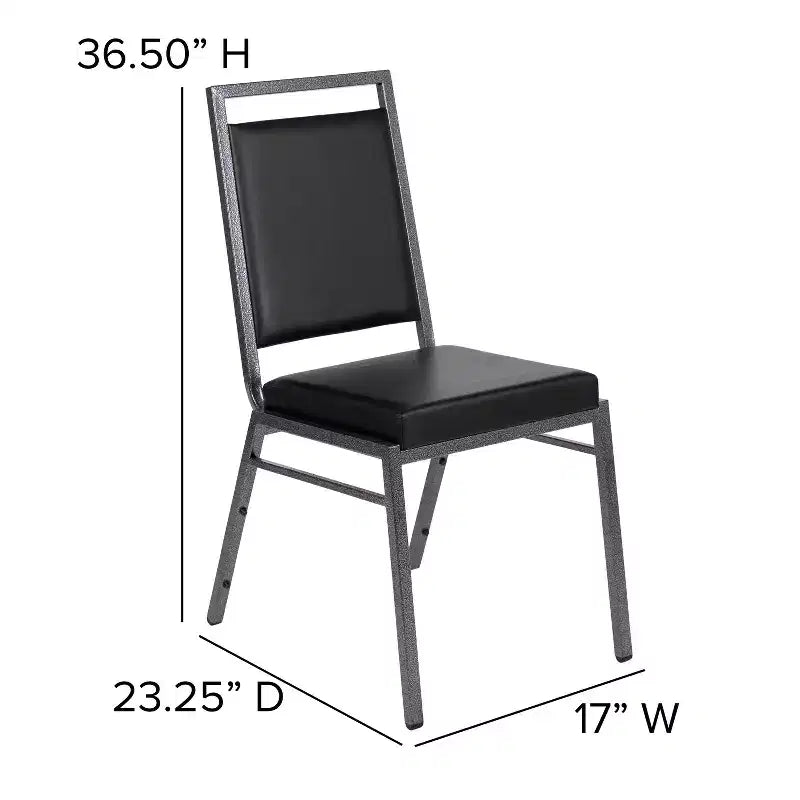 Stapelbarer Bankettstuhl mit eckiger Rückenlehne (Gestell mit silberner strukturierter Oberfläche)