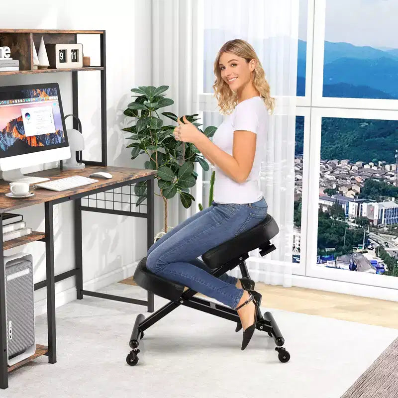 Chaise à genoux ergonomique réglable avec roulettes universelles verrouillables et siège inclinable
