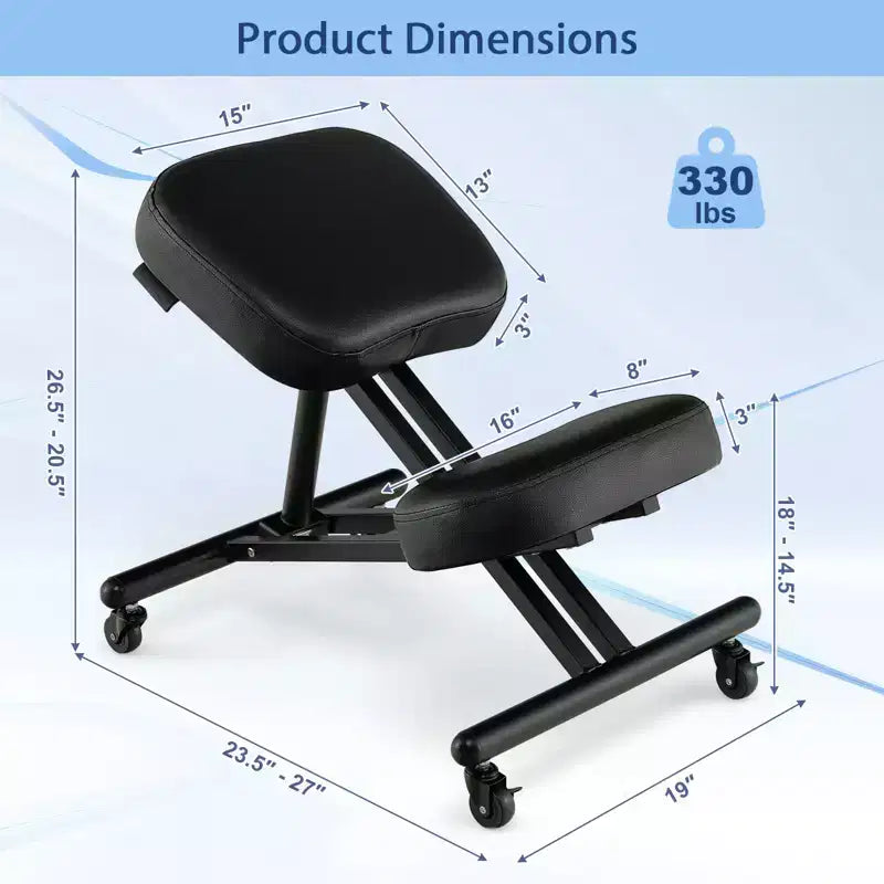 Chaise à genoux ergonomique réglable avec roulettes universelles verrouillables et siège inclinable