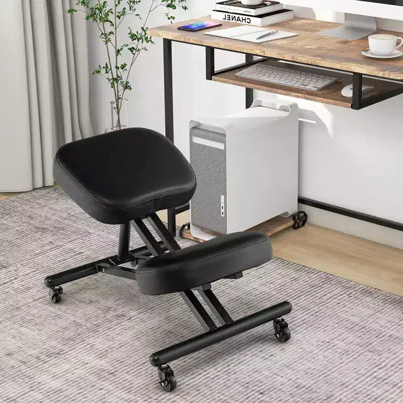 Chaise à genoux ergonomique réglable avec roulettes universelles verrouillables et siège inclinable